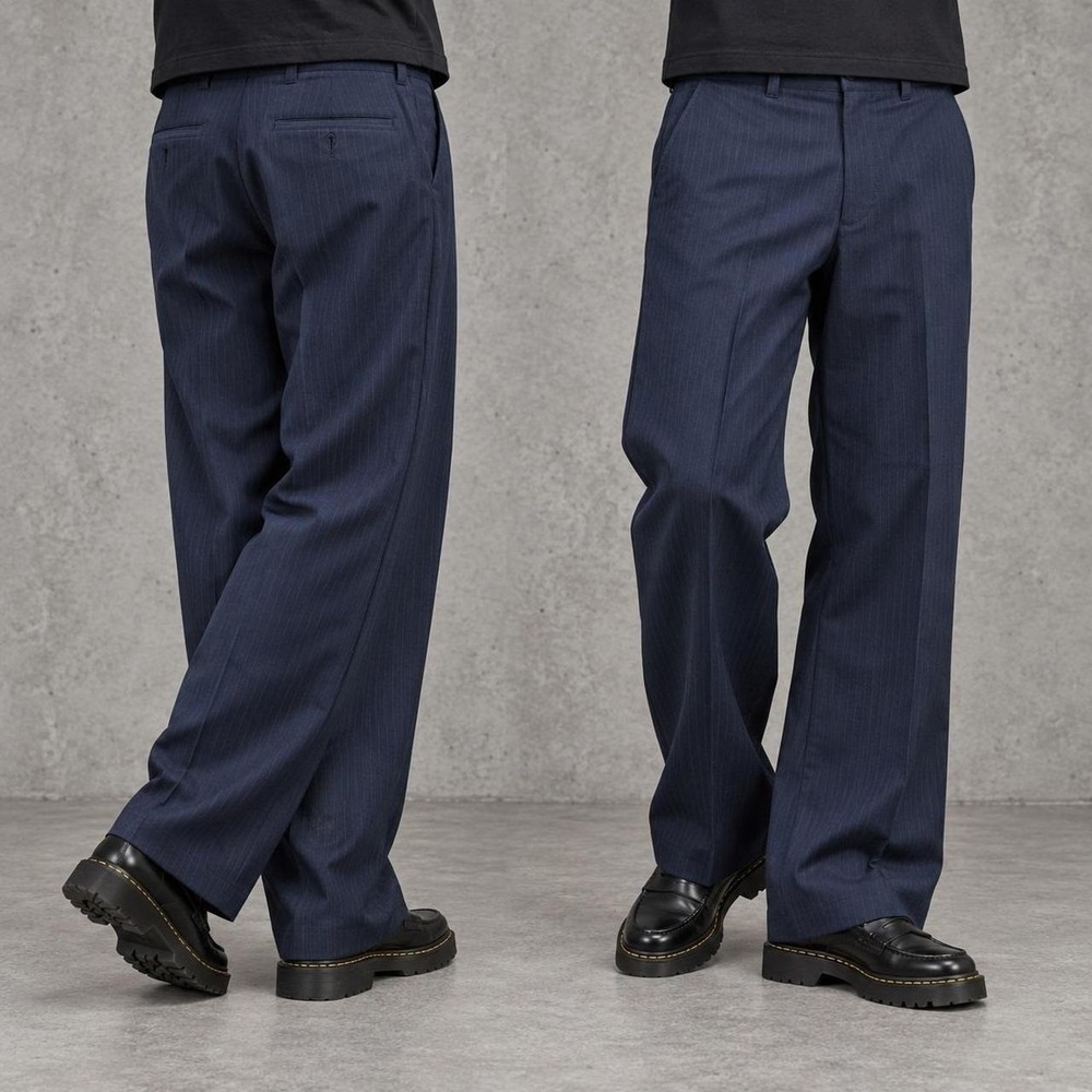 34x30 Blue Pinstripe Baggy Wide Leg Dress Pants Y2K Grunge
